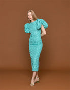 abito midi 3d jacquard blu turquoise - rotate - abito