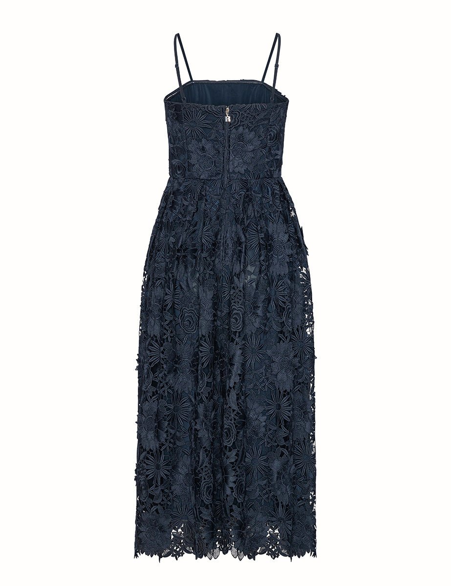 abito midi macramè navy - rotate - abito