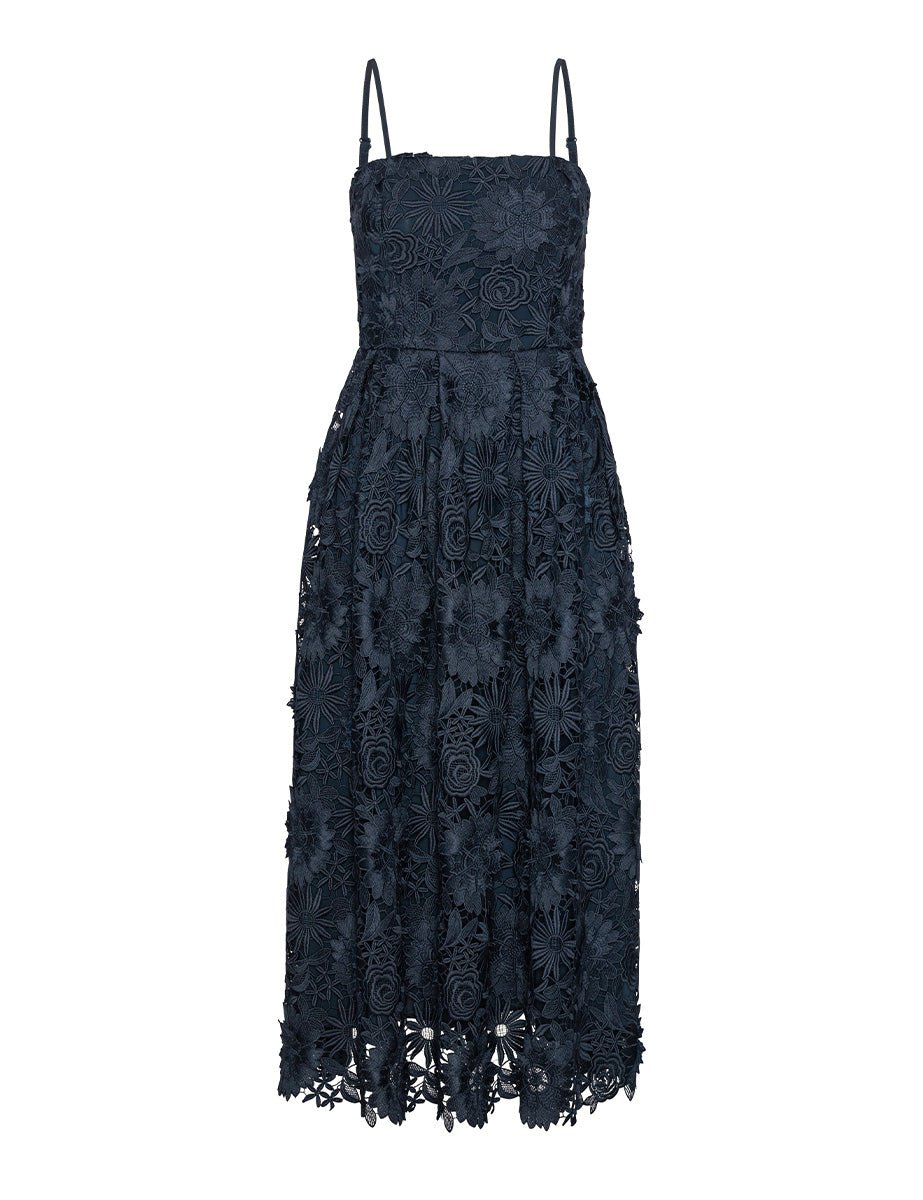 abito midi macramè navy - rotate - abito