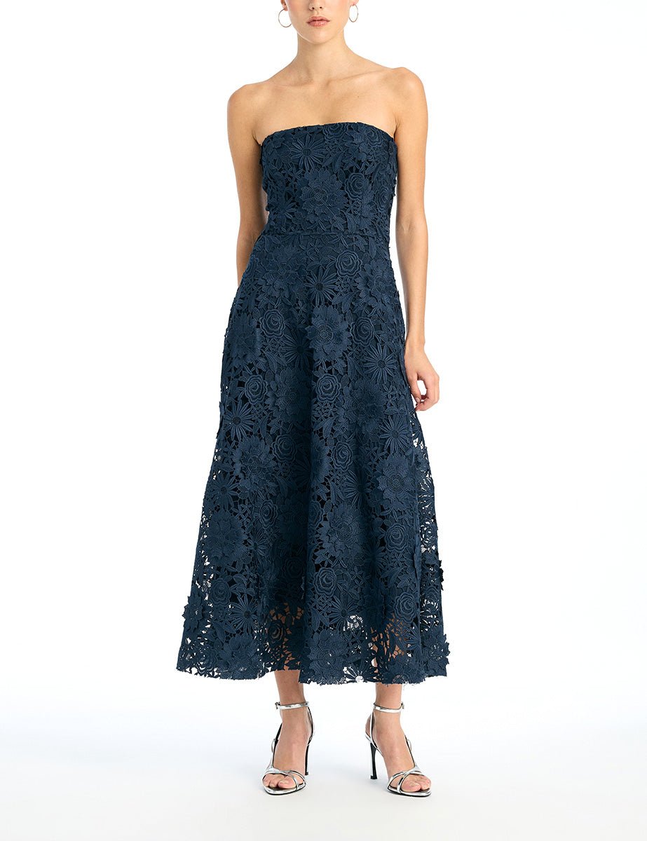 abito midi macramè navy - rotate - abito