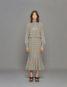 abito midi ricamo blu moro panna - Frida SRL