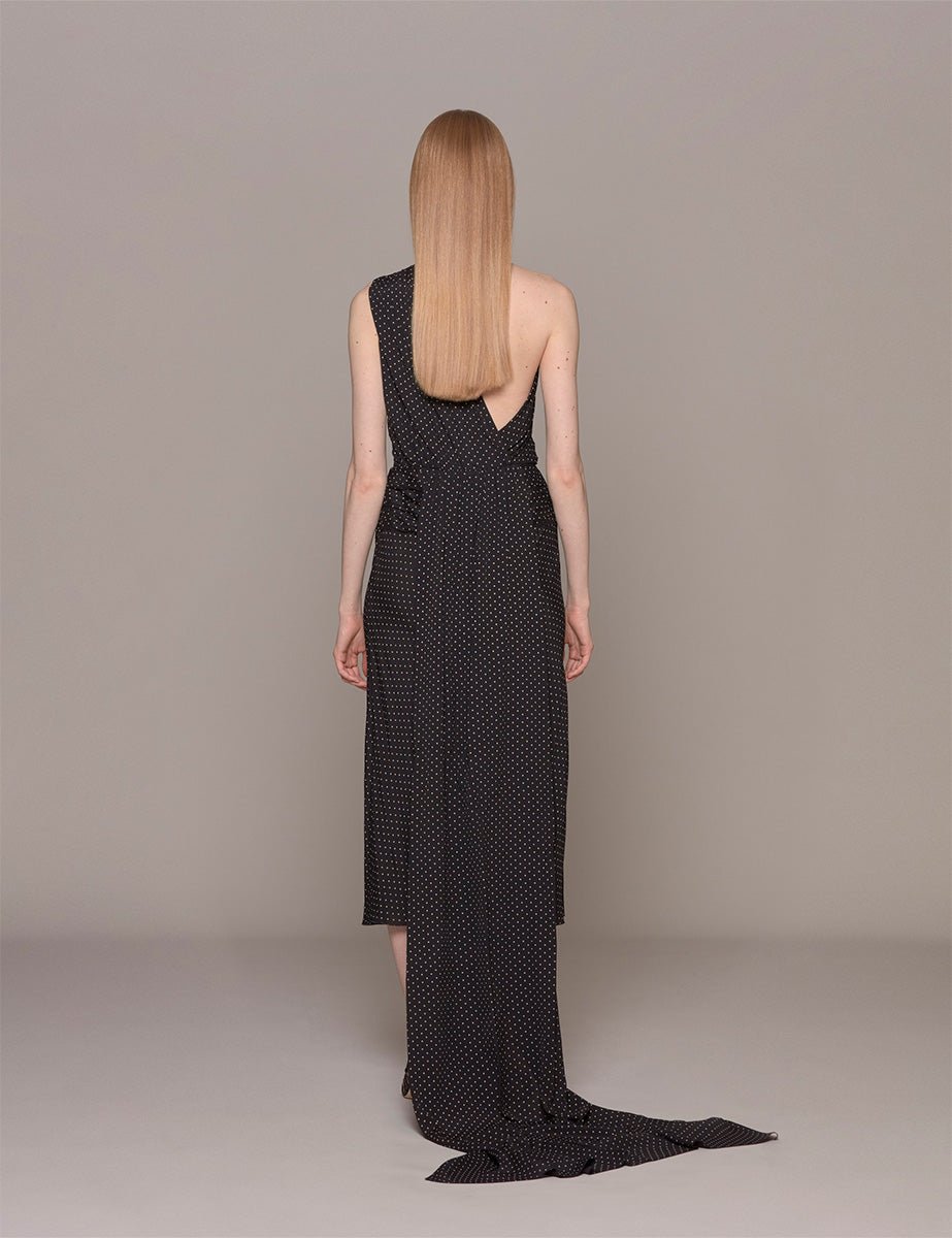 abito monospalla crepe nero pois cipria - n21 alessandro dell'acqua - abito