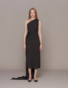 abito monospalla crepe nero pois cipria - n21 alessandro dell'acqua - abito