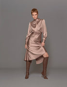 abito raso fiocco taupe - blufrida - abito