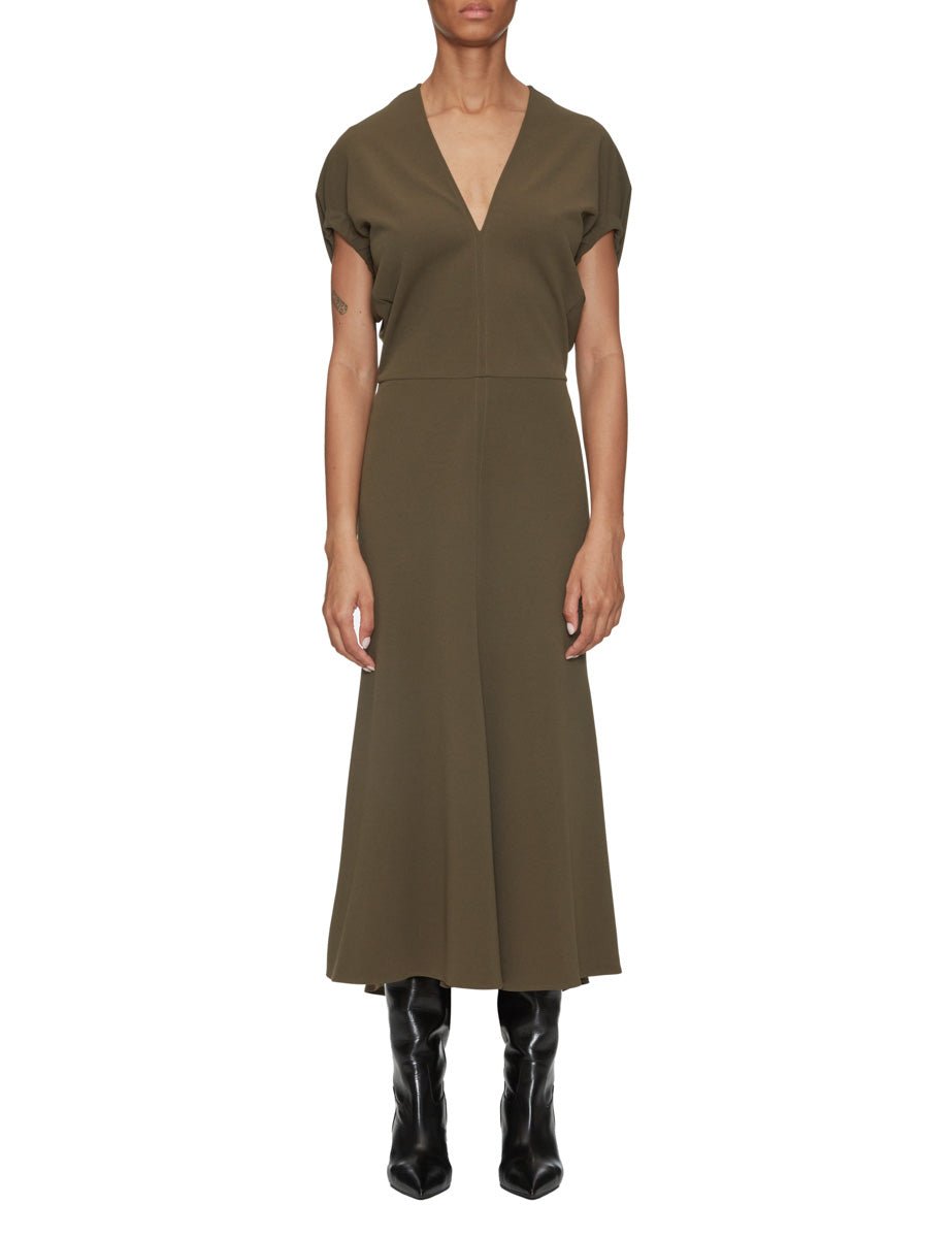 abito scollo v crepe stretch militare - blufrida - abito