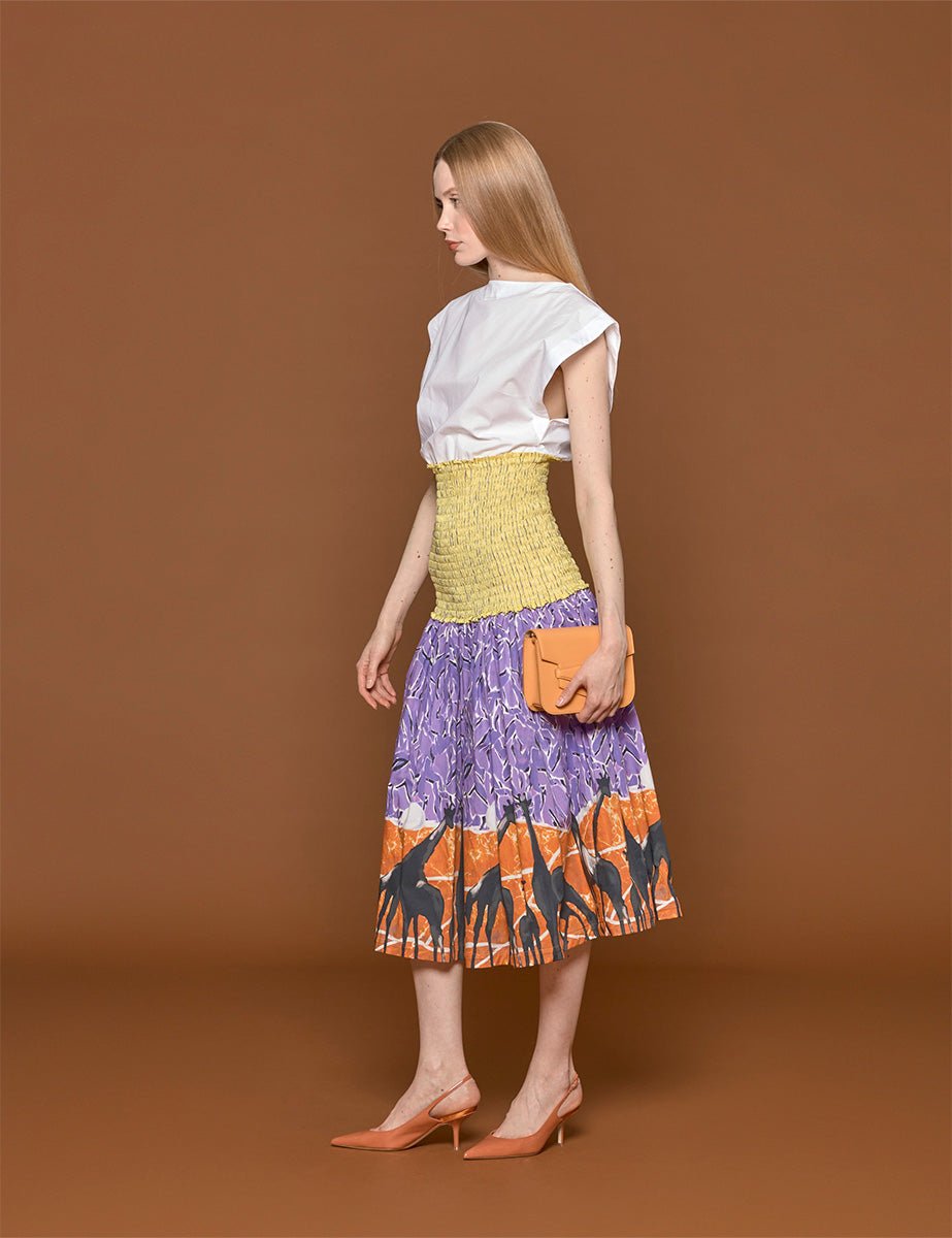 abito stampa giraffe giallo viola - stella jean - abito