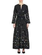 abito taffeta ricamo fiori blu black - co.go - abito