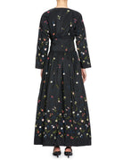 abito taffeta ricamo fiori blu black - co.go - abito