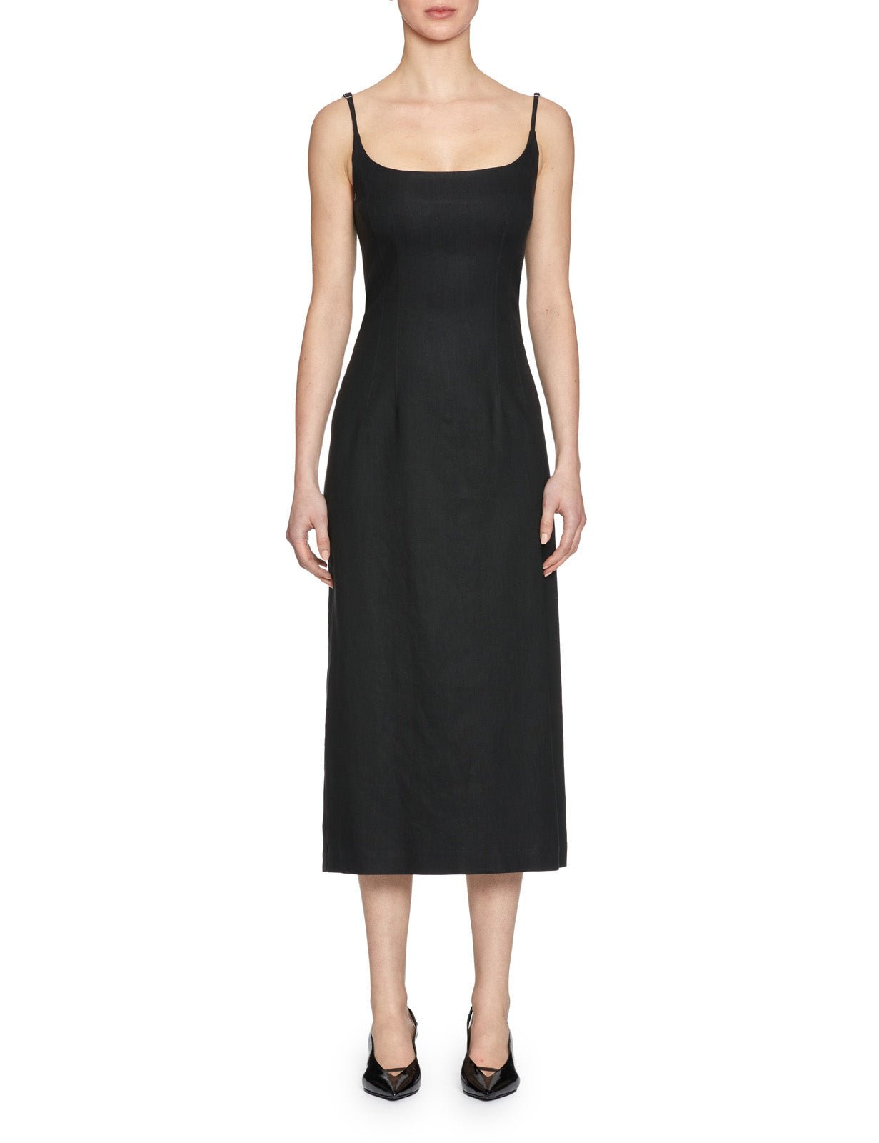 abito tubino lino stretch nero - alysi - abito