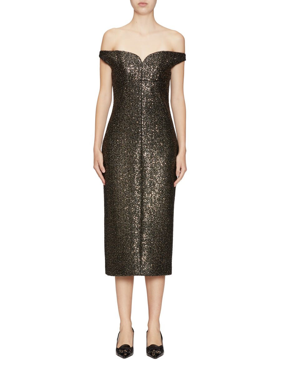 abito tubino paillettes scollo cuore bronzo - blufrida - abito