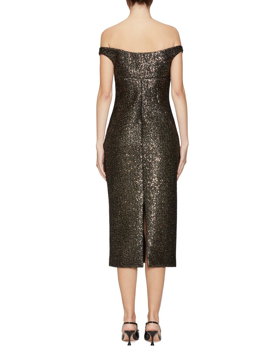 abito tubino paillettes scollo cuore bronzo - blufrida - abito