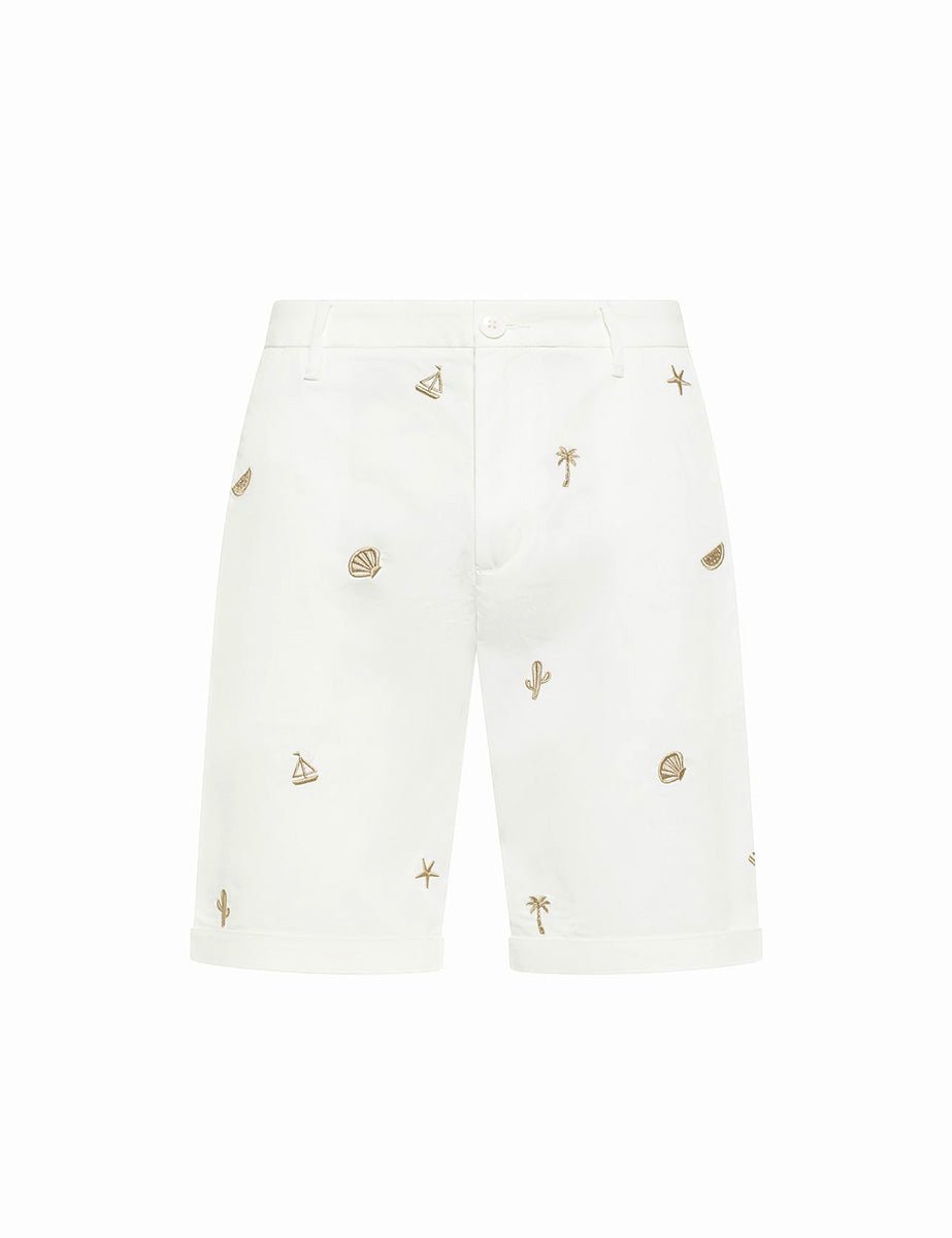 bermuda ricamo cotone bianco panna - sun68 - bermuda