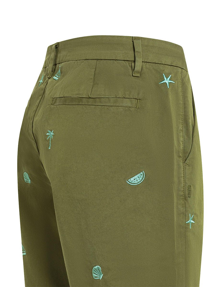 bermuda ricamo cotone verde scuro - sun68 - bermuda