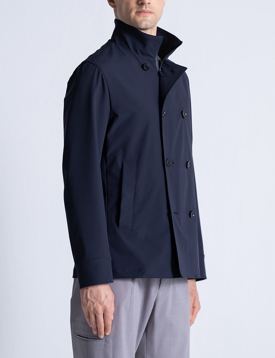 blazer doppiopetto tessuto tecnico blu - duno - blazer