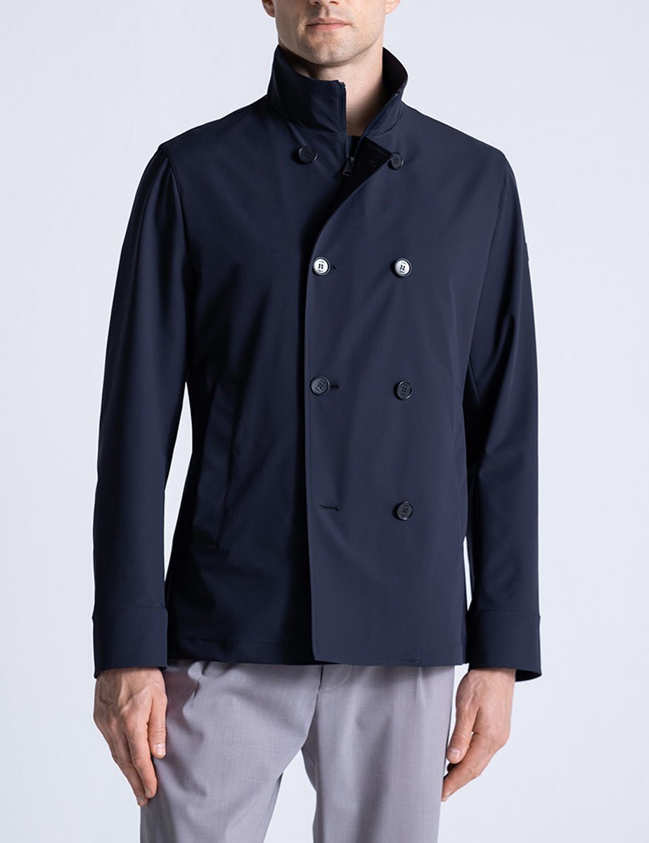 blazer doppiopetto tessuto tecnico blu - duno - blazer