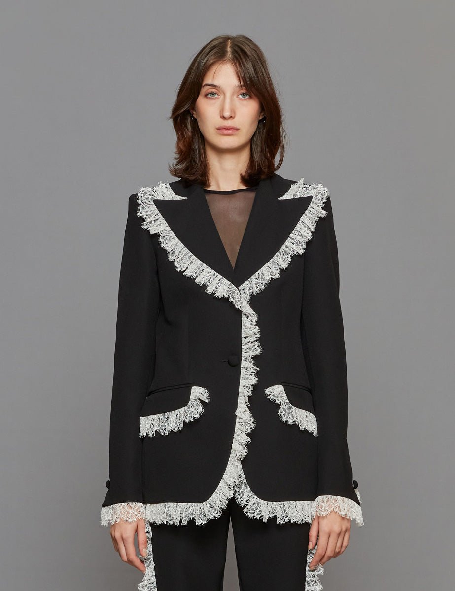 blazer volant pizzo nero - Frida SRL