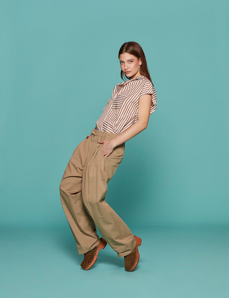 blusa annette riga cotone beige bianco - jejia - camicia manica corta