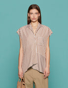 blusa annette riga cotone beige bianco - jejia - camicia manica corta