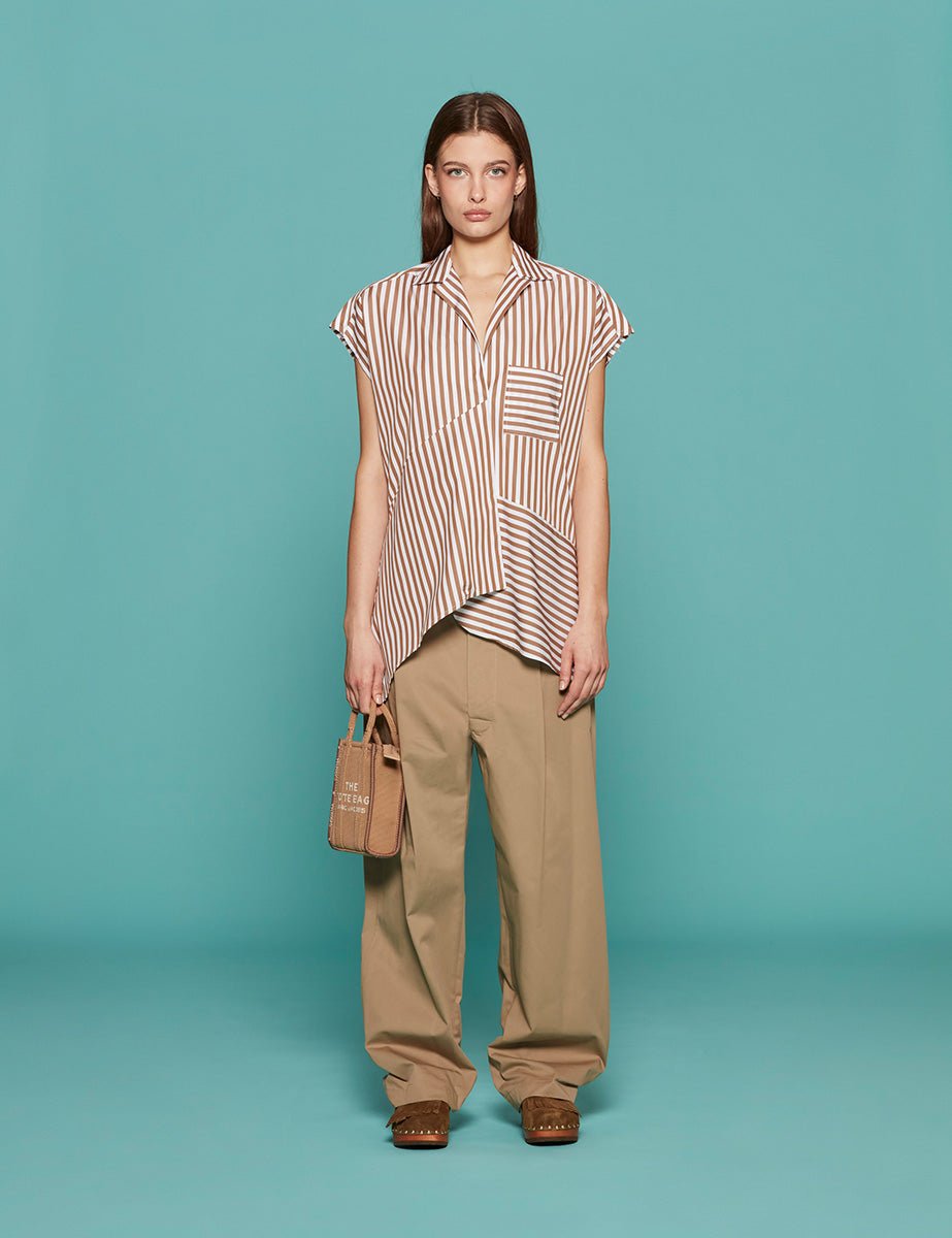 blusa annette riga cotone beige bianco - jejia - camicia manica corta