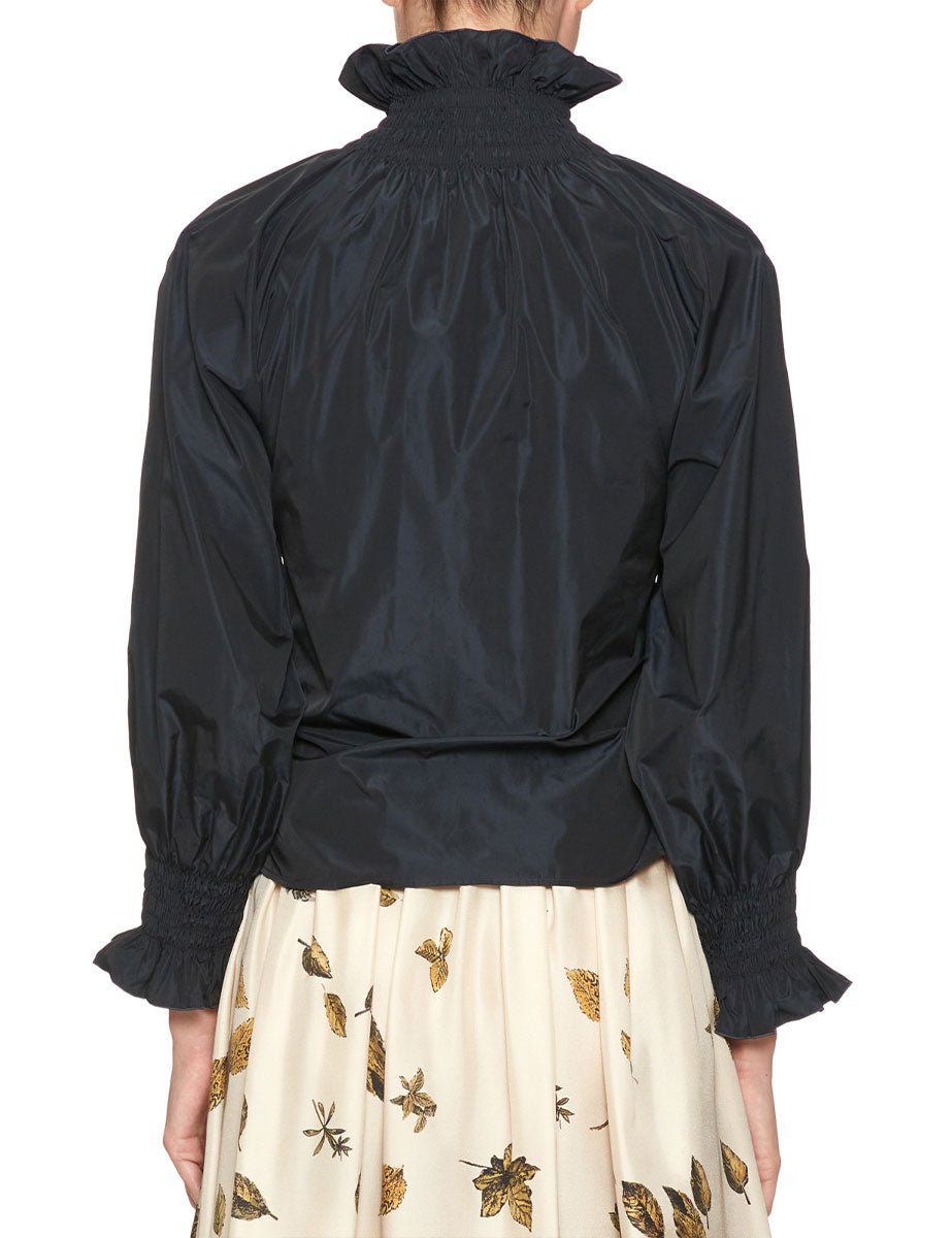 blusa collo alto taffeta blu notte - co.go - camicia manica lunga