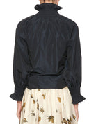 blusa collo alto taffeta blu notte - co.go - camicia manica lunga