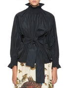 blusa collo alto taffeta blu notte - co.go - camicia manica lunga