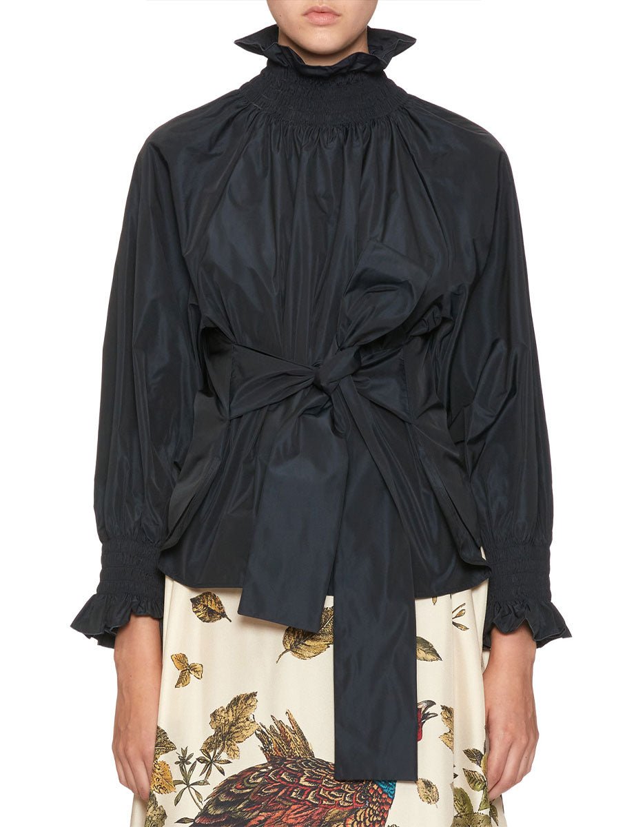 blusa collo alto taffeta blu notte - co.go - camicia manica lunga