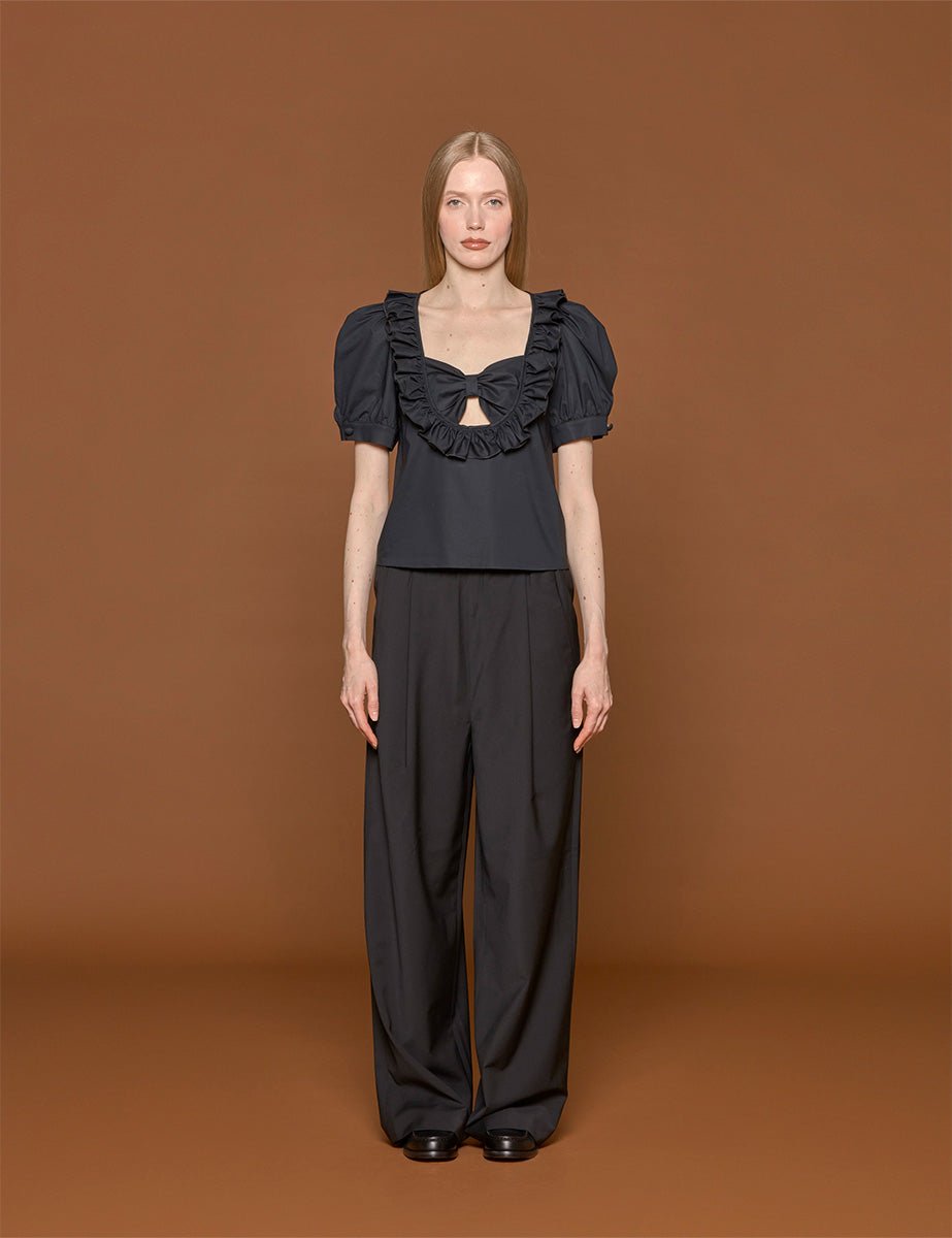 blusa cotone fiocco nero - vivetta - camicia manica corta