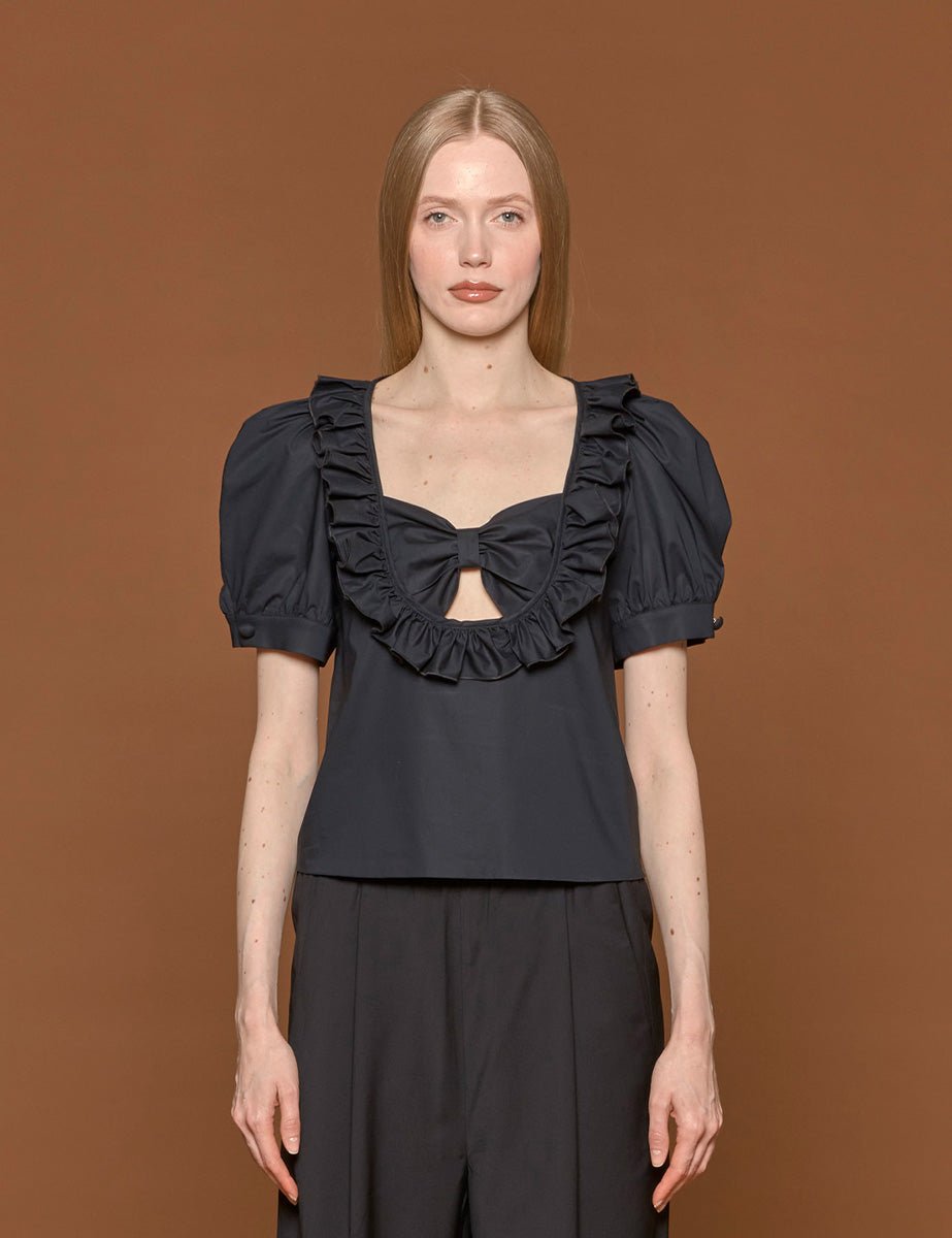 blusa cotone fiocco nero - vivetta - camicia manica corta