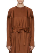 blusa cropped seta stampa cacao - co.go - camicia manica lunga