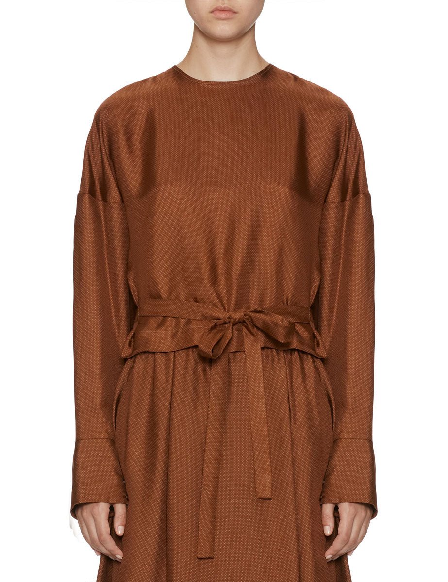 blusa cropped seta stampa cacao - co.go - camicia manica lunga