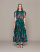 blusa lana chevron printed silk viridian - ulla johnson - camicia manica corta