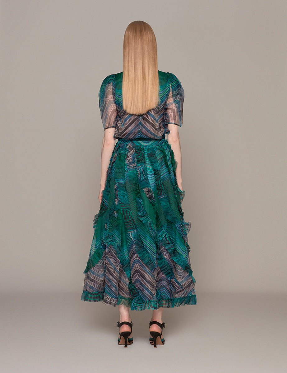blusa lana chevron printed silk viridian - ulla johnson - camicia manica corta