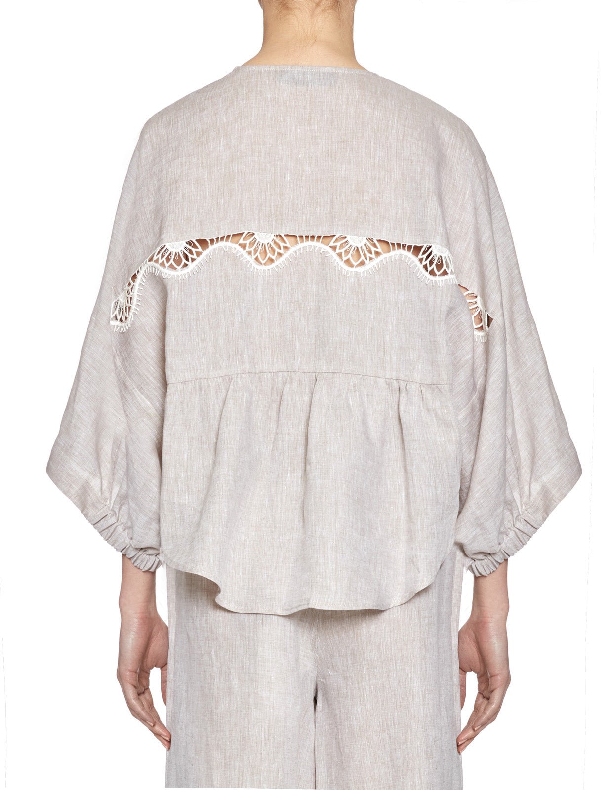 blusa lino ricamo sabbia - beatrice b - camicia manica lunga