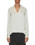 blusa misto seta scollo v champagne - blufrida - camicia manica lunga