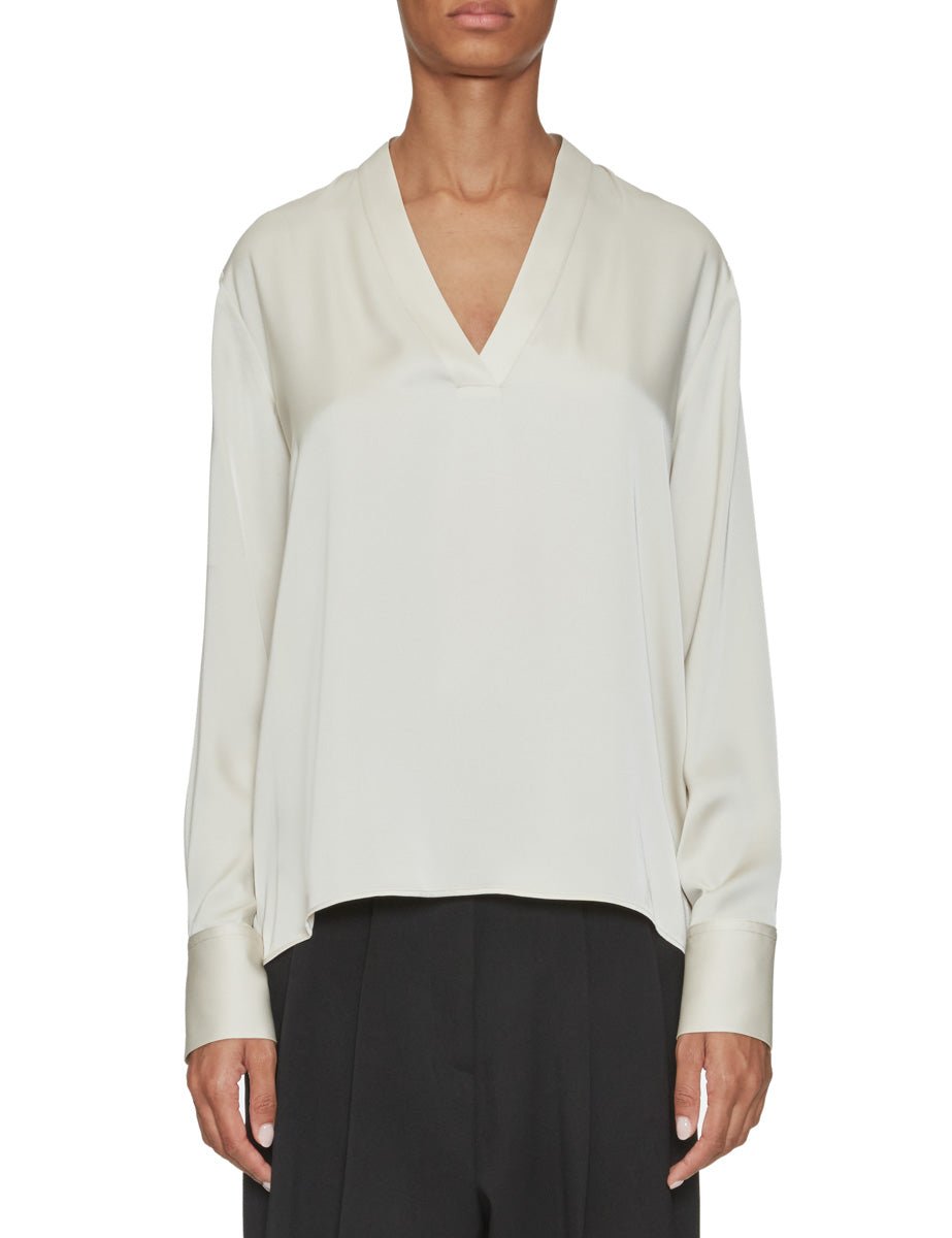 blusa misto seta scollo v champagne - blufrida - camicia manica lunga