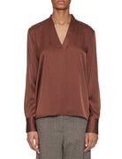 blusa misto seta scollo v fondente - blufrida - camicia manica lunga