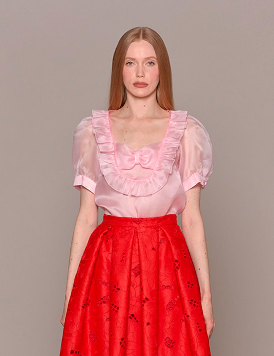 blusa organza fiocco rosa - vivetta - camicia manica corta