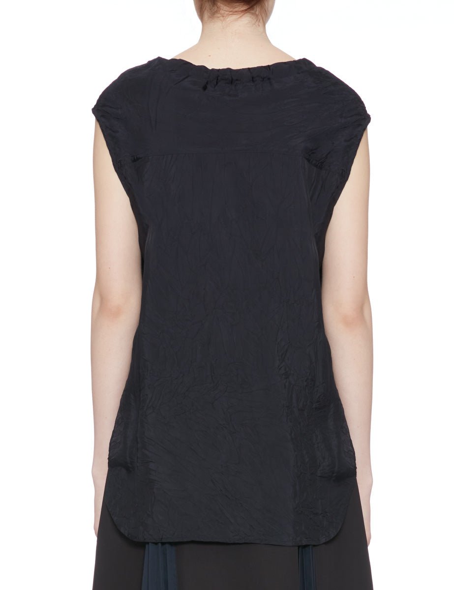 blusa rouches seta blu black - plan c - camicia manica corta