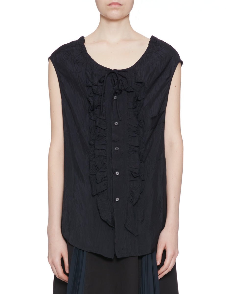 blusa rouches seta blu black - plan c - camicia manica corta