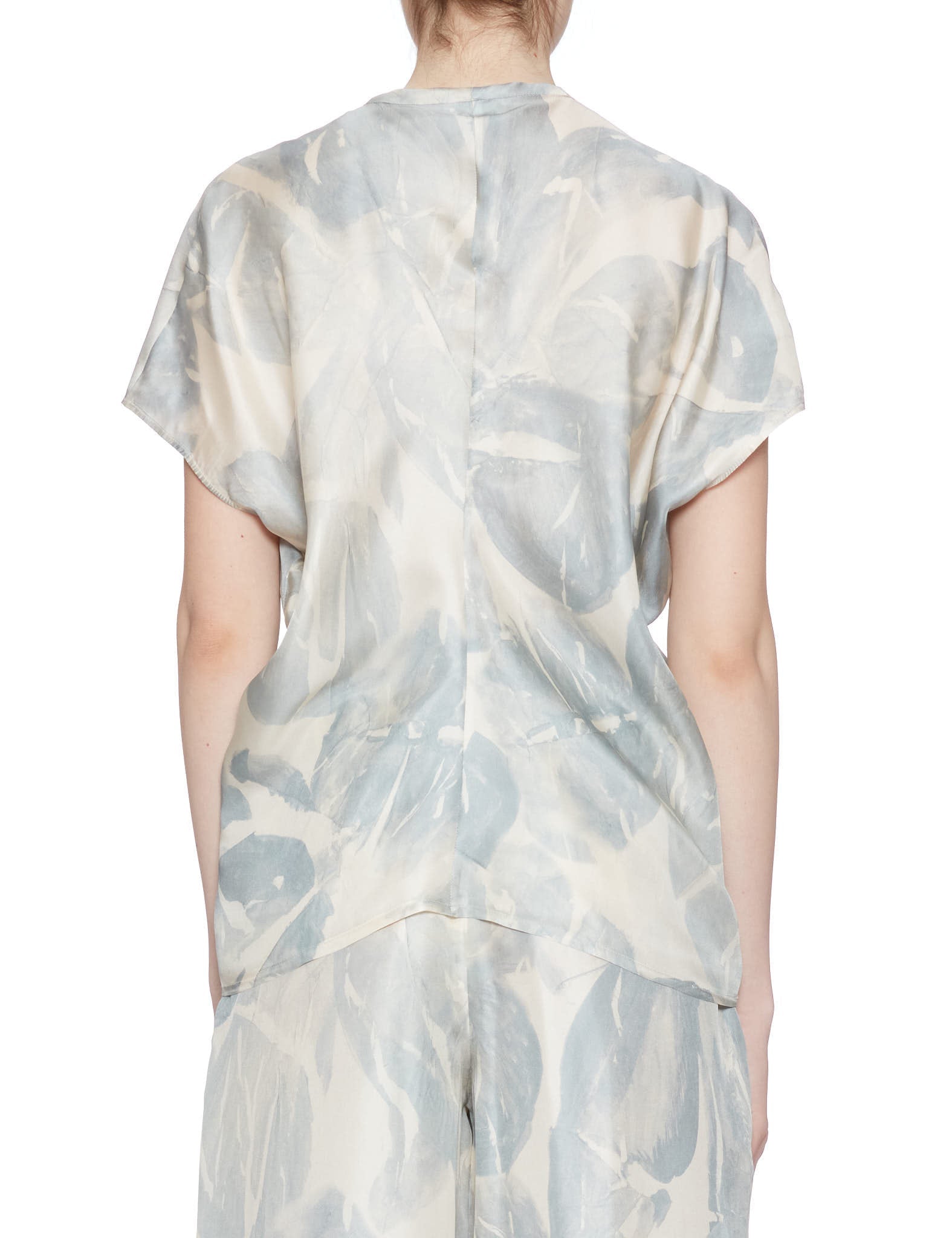 blusa scollata twill floreale cielo - alysi - camicia manica corta