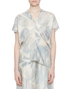 blusa scollata twill floreale cielo - alysi - camicia manica corta