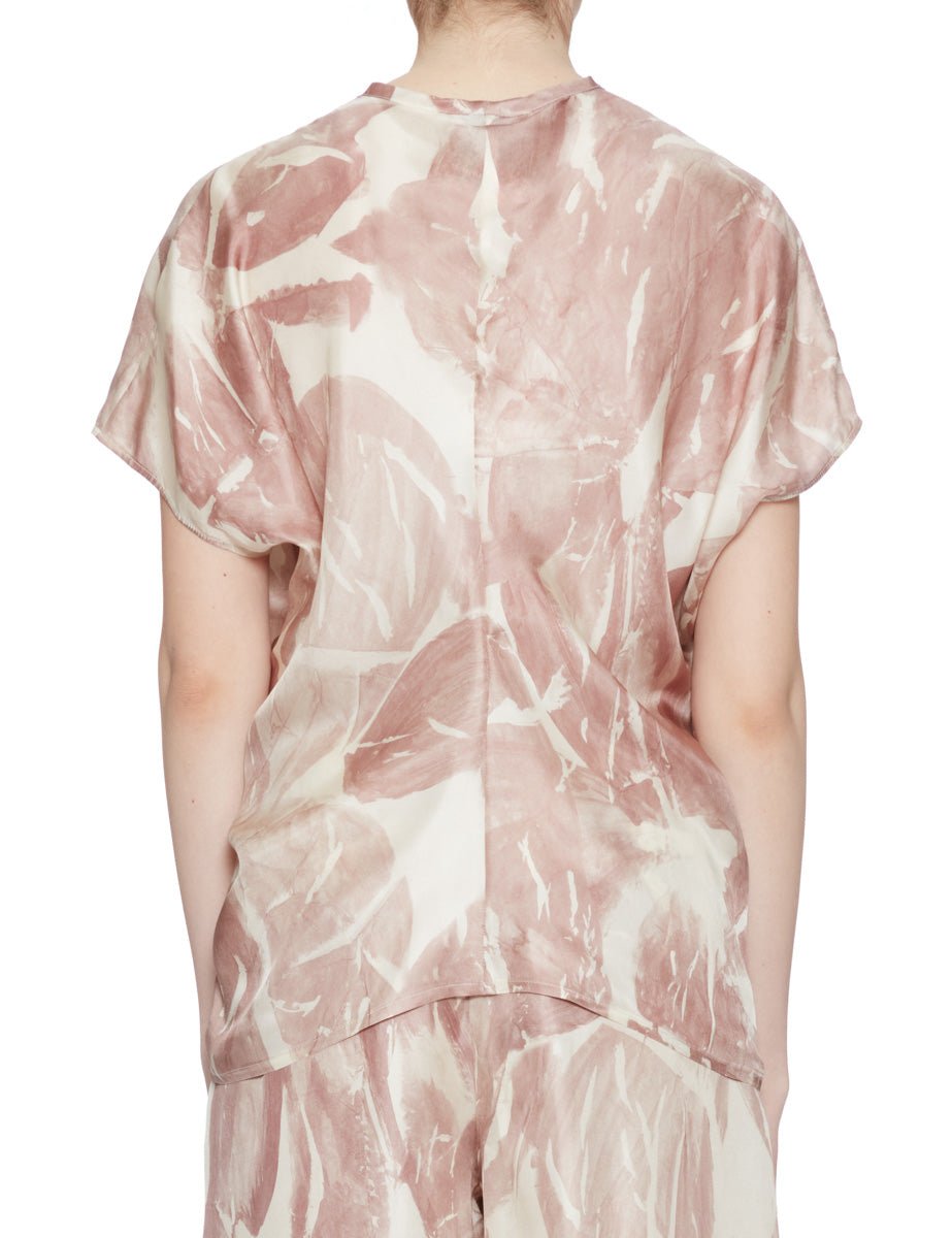 blusa scollata twill floreale cipria - alysi - camicia manica corta