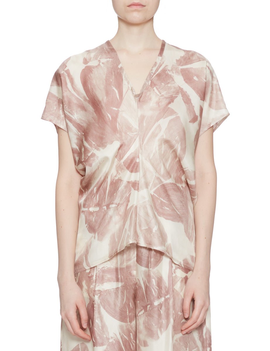 blusa scollata twill floreale cipria - alysi - camicia manica corta