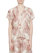 blusa scollata twill floreale cipria - alysi - camicia manica corta