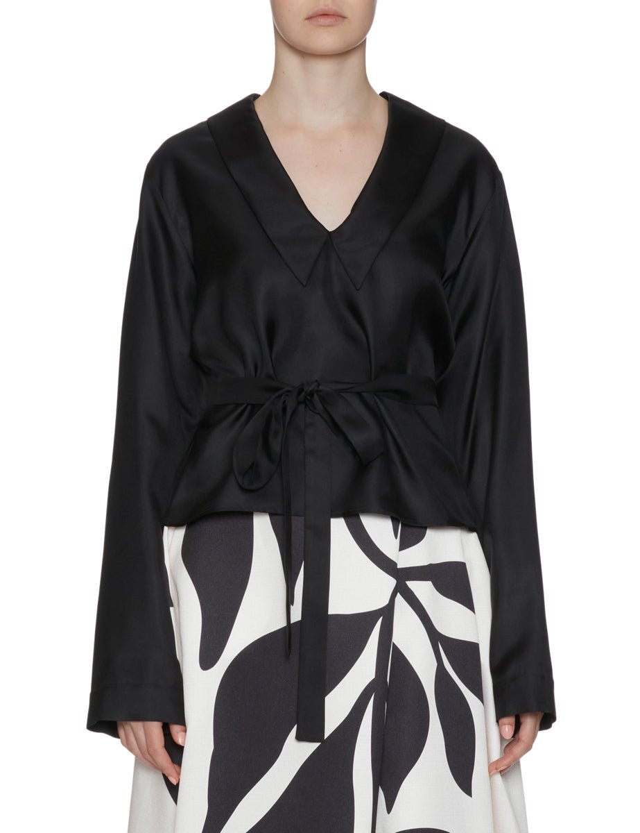 blusa seta incrocio nero - co.go - camicia manica lunga