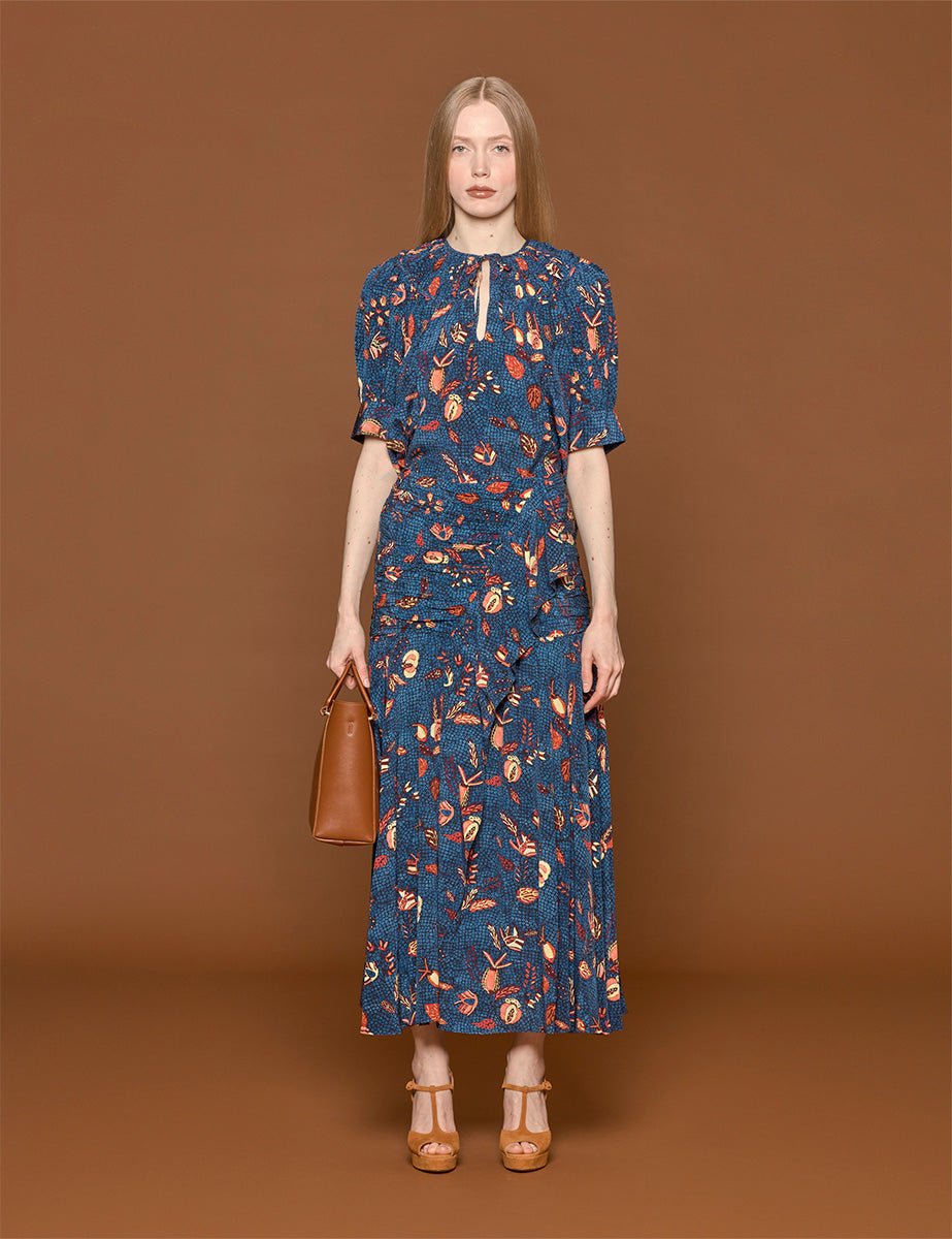 blusa shea botanical batik blue dahlia - ulla johnson - camicia manica corta