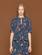 blusa shea botanical batik blue dahlia - ulla johnson - camicia manica corta