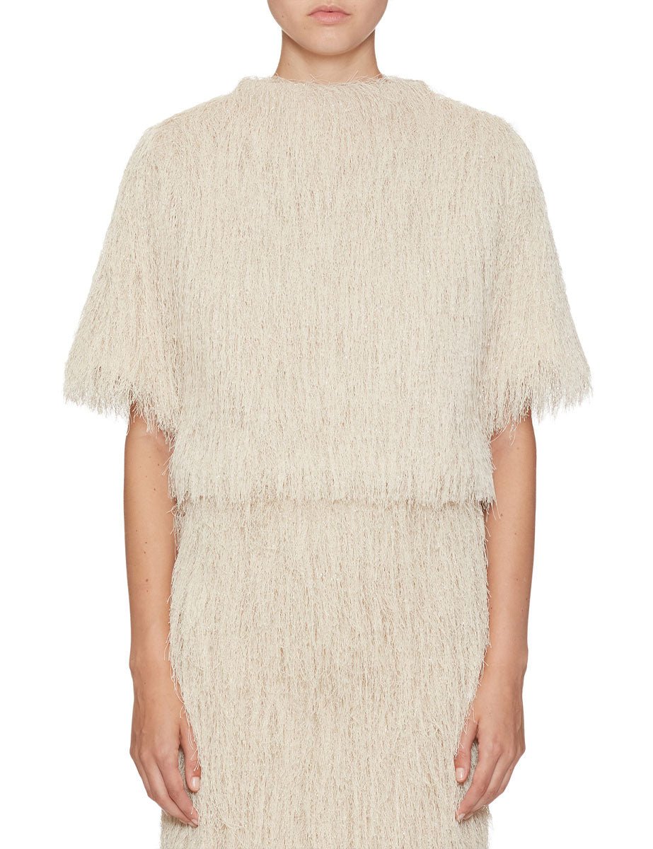 blusa tessuto frangia cream - beatrice b - pullover