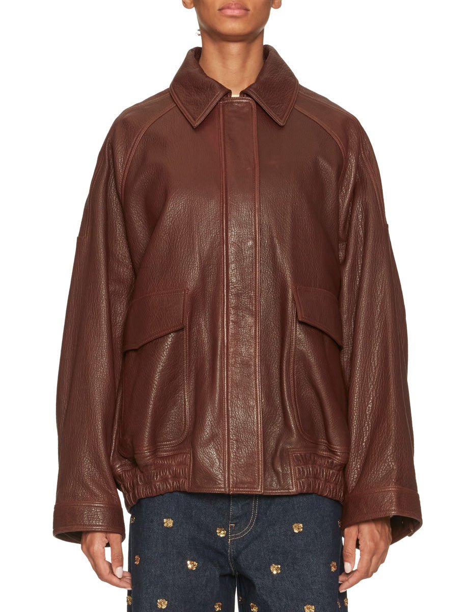 bomber aviatore pelle marrone castagna - rohe - bomber